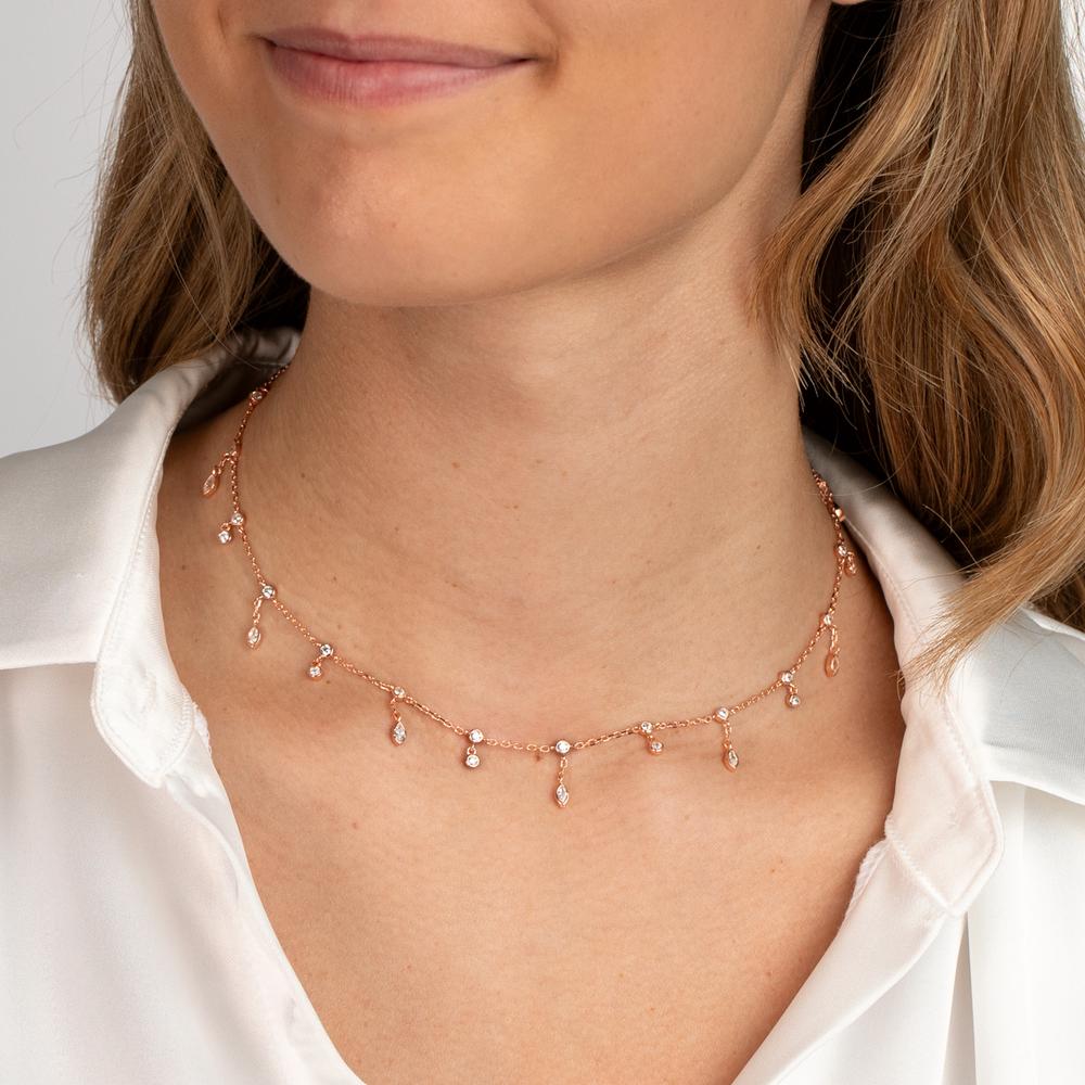 Collier Sølv Zirconia 30 Sten rose forgyldt 37-44 cm