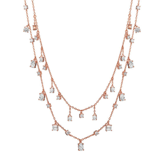 Collier Sølv Zirconia rose forgyldt 39-44 cm