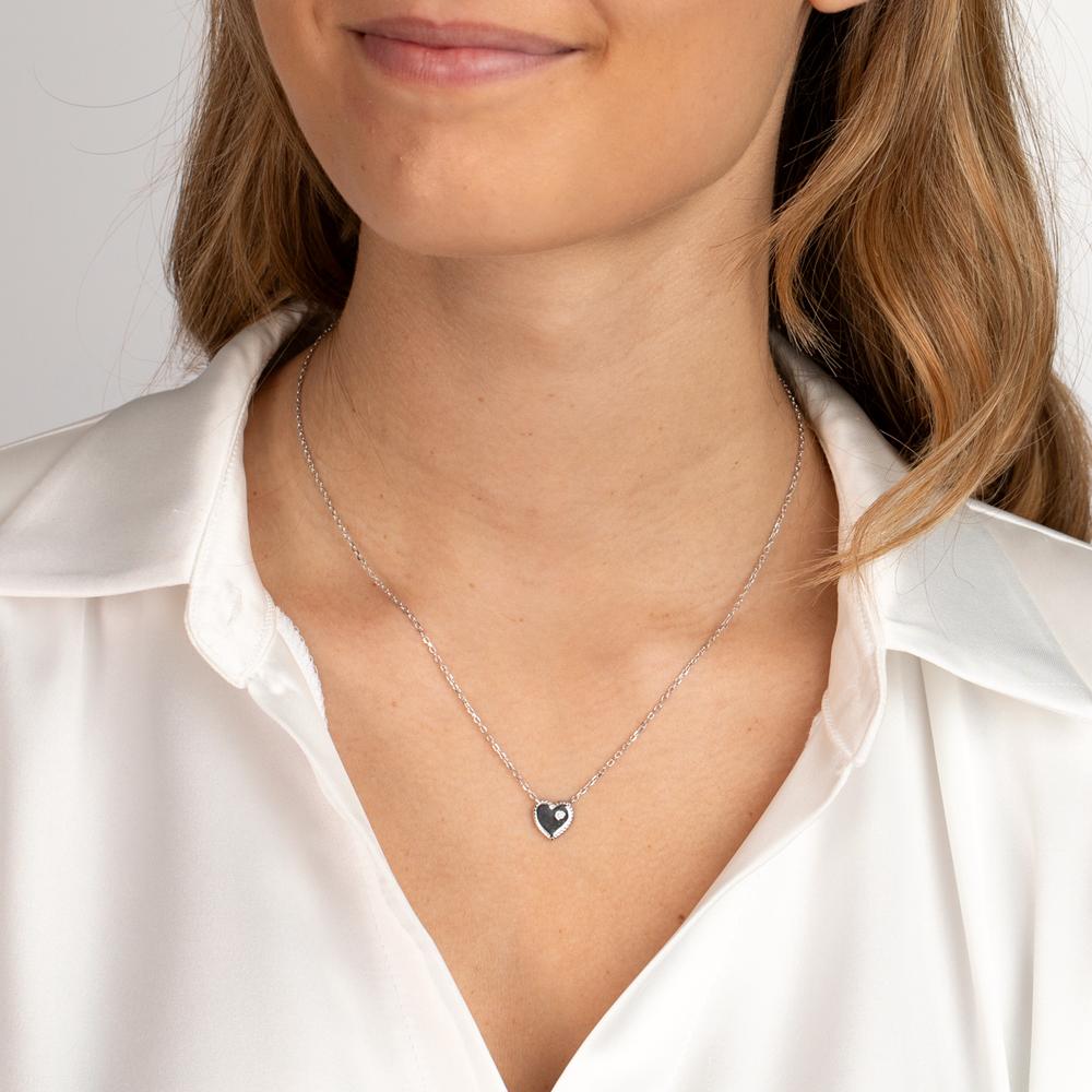 Collier Sølv Zirconia rhodineret Hjerte 40-45 cm Ø10 mm