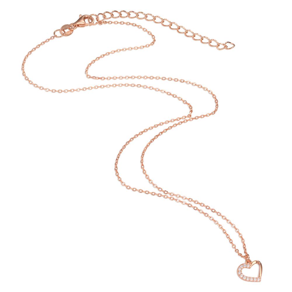 Collier Sølv Zirconia 11 Sten rose forgyldt Hjerte 40-45 cm Ø8.5 mm