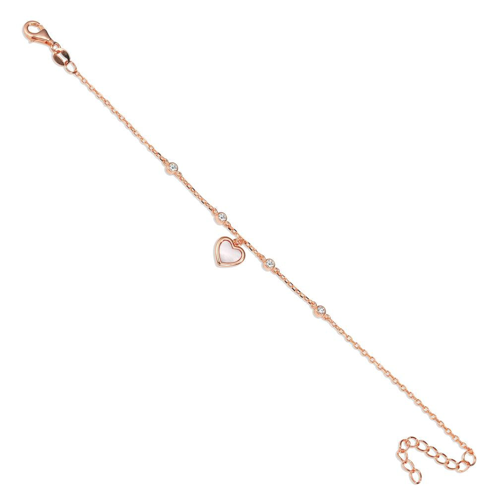 Armbånd Sølv Zirconia 4 Sten rose forgyldt Perlemor Hjerte 16-19 cm