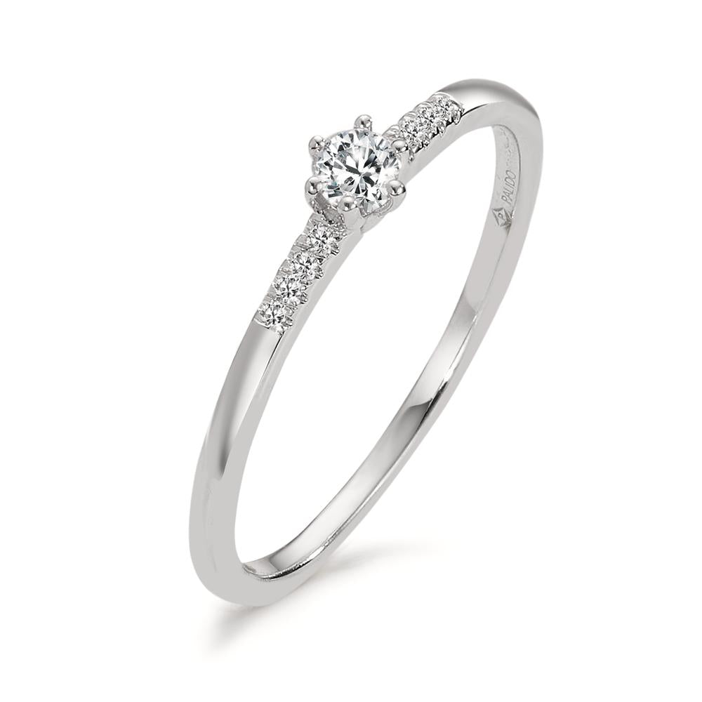 Solitaire ring 585/14 K hvidguld Diamant 0.08 ct, 9 Sten , w-si