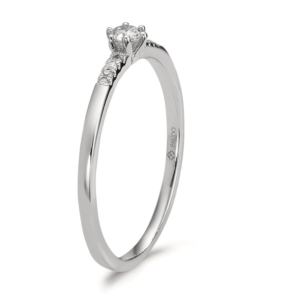 Solitaire ring 585/14 K hvidguld Diamant 0.08 ct, 9 Sten , w-si