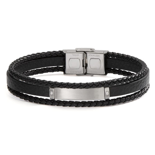 Armbånd Rustfrit stål, Læder Zirconia 2 Sten 21 cm