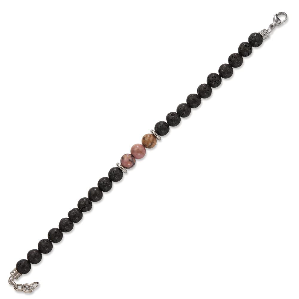 Armbånd Rustfrit stål Rhodolit, Lava 22-23.5 cm Ø8.5 mm