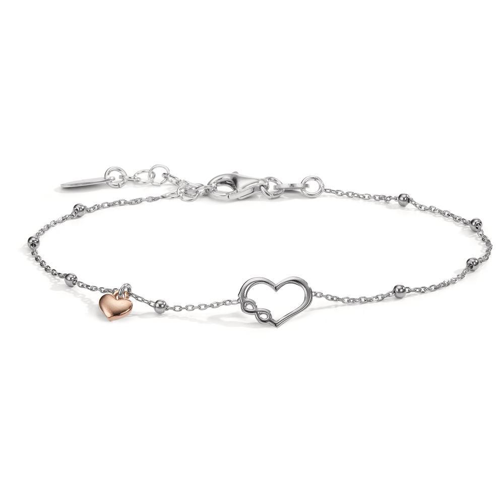 Armbånd Sølv rose tofarvet Hjerte 17-19 cm