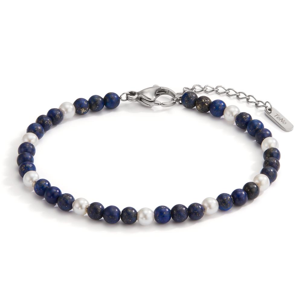 Armbånd Rustfrit stål Lapis lazuli Skalperle 17.5-19.5 cm Ø4 mm