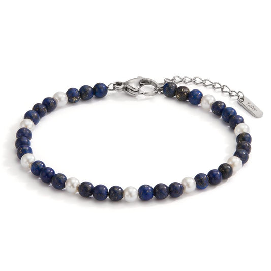 Armbånd Rustfrit stål Lapis lazuli Skalperle 17.5-19.5 cm Ø4 mm