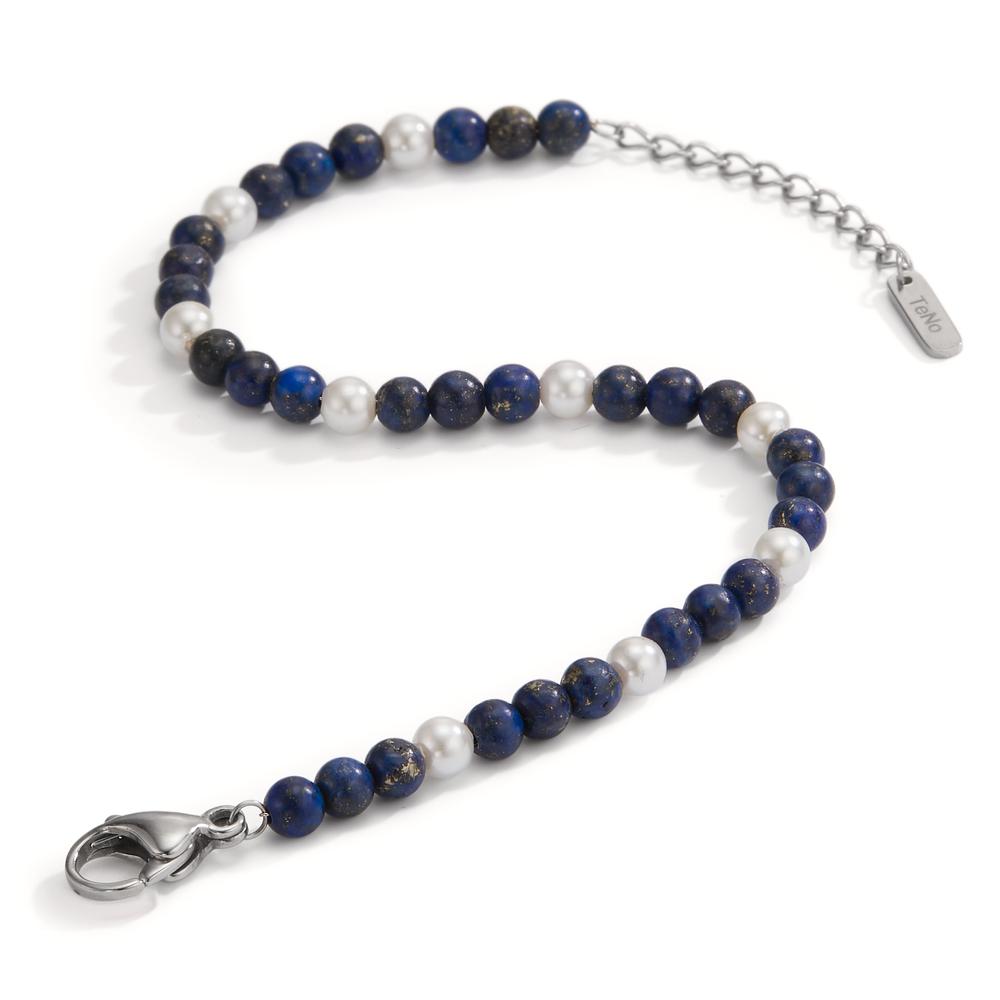 Armbånd Rustfrit stål Lapis lazuli Skalperle 17.5-19.5 cm Ø4 mm