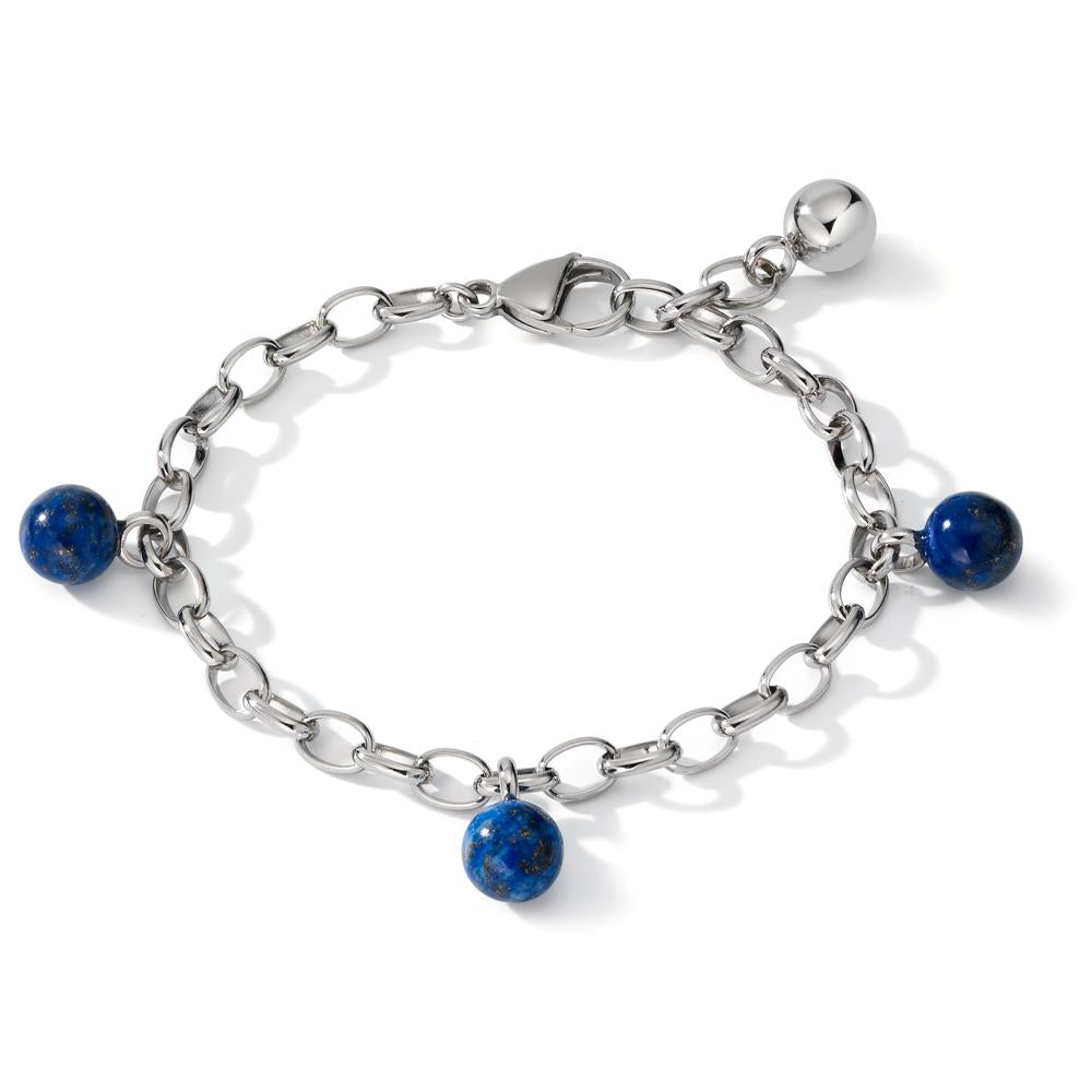 Armbånd Rustfrit stål Lapis lazuli 3 Sten 17.5-19.5 cm Ø4 mm