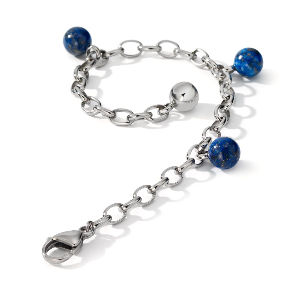 Armbånd Rustfrit stål Lapis lazuli 3 Sten 17.5-19.5 cm Ø4 mm