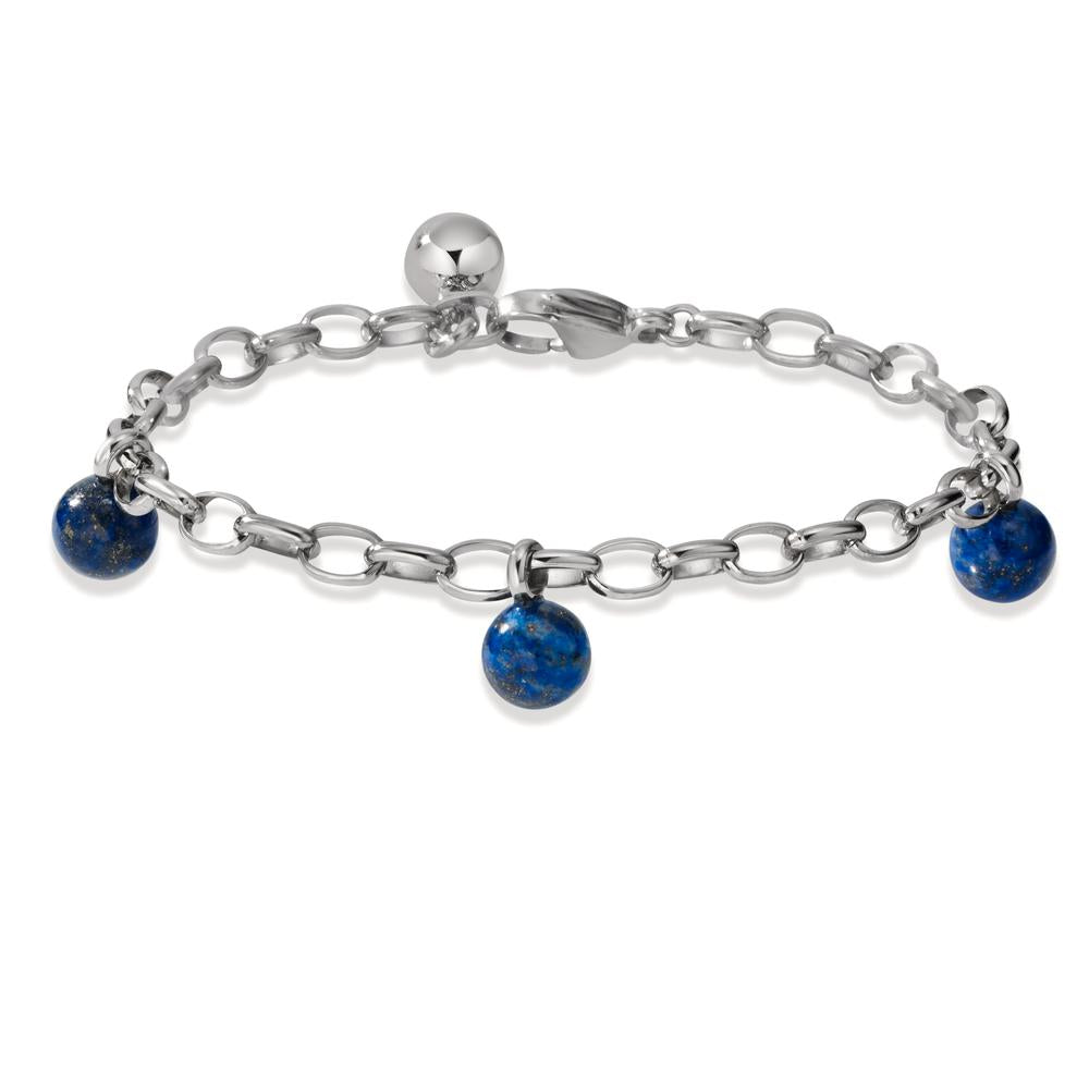 Armbånd Rustfrit stål Lapis lazuli 3 Sten 17.5-19.5 cm Ø4 mm