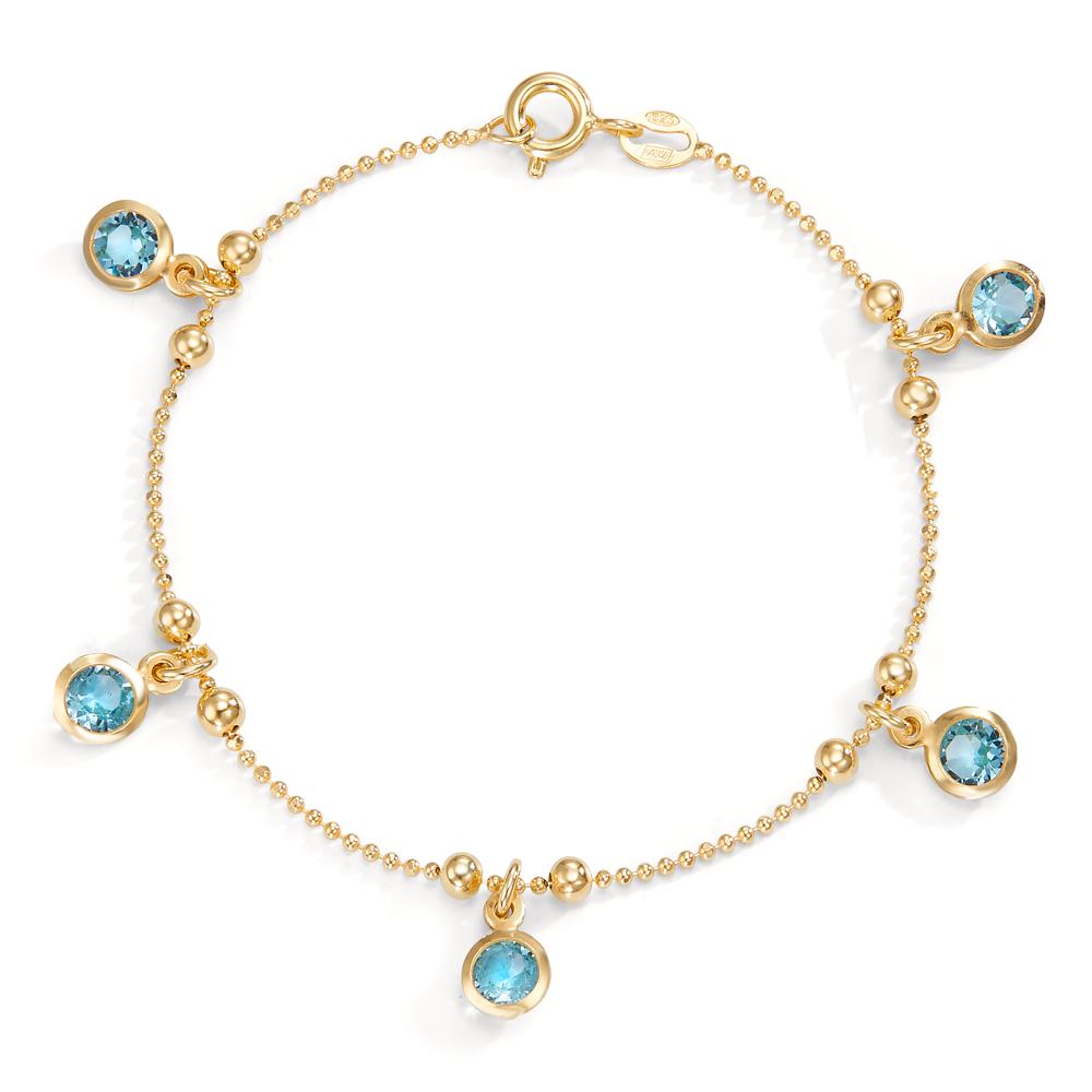 Armbånd Sølv Zirconia aqua , 5 Sten forgyldt 17.5 cm Ø5 mm