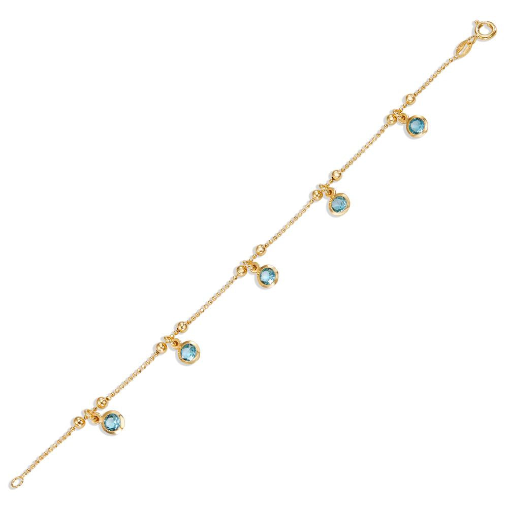 Armbånd Sølv Zirconia aqua , 5 Sten forgyldt 17.5 cm Ø5 mm