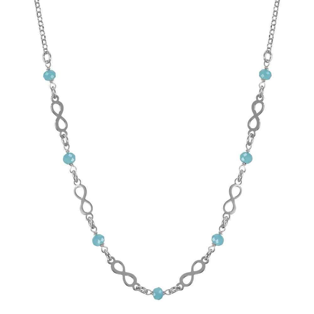 Collier Sølv Krystal aqua , 7 Sten rhodineret Uendelighed 42-45 cm