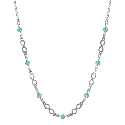 Collier Sølv Krystal aqua , 7 Sten rhodineret Uendelighed 42-45 cm