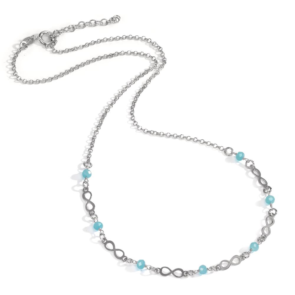 Collier Sølv Krystal aqua , 7 Sten rhodineret Uendelighed 42-45 cm