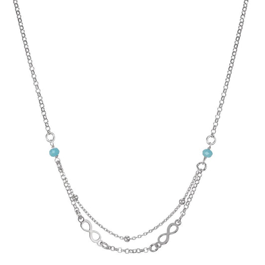 Collier Sølv Krystal aqua , 2 Sten rhodineret Uendelighed 38-41 cm