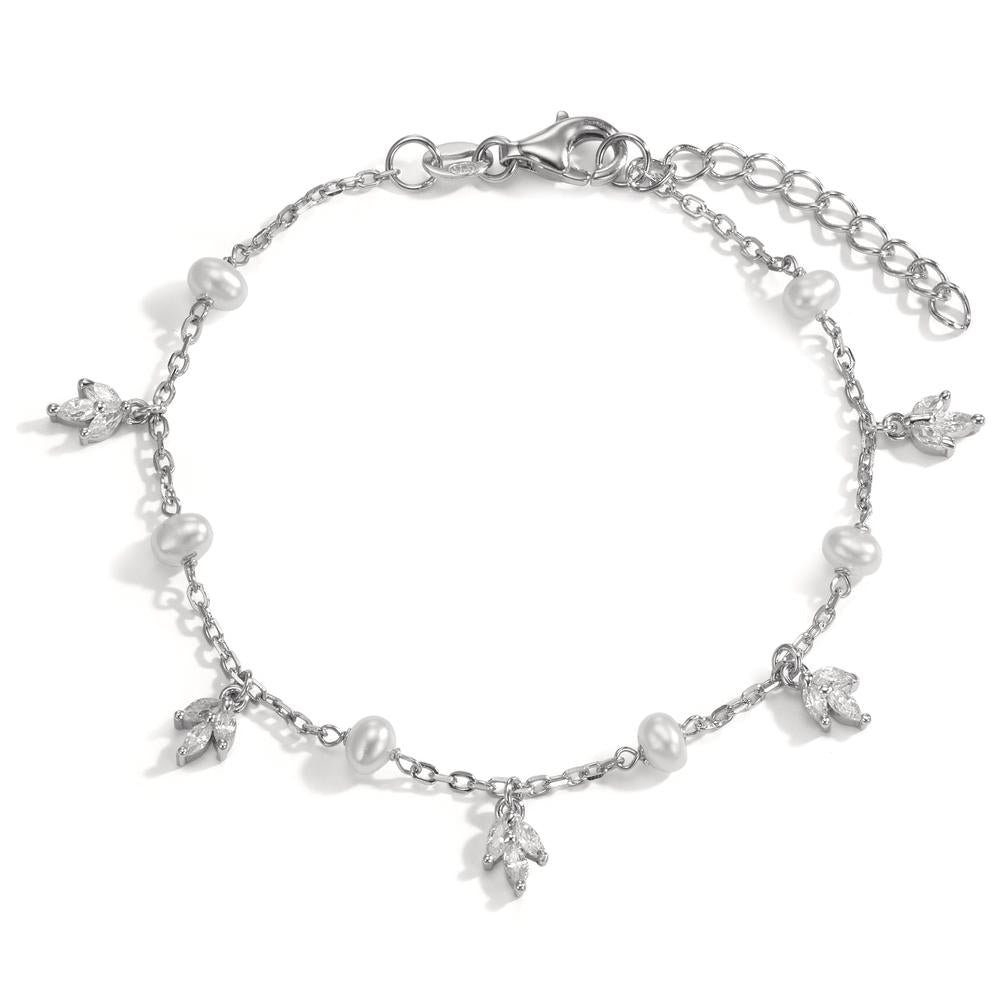 Armbånd Sølv Zirconia 15 Sten rhodineret Ferskvands kulturperle 15.5-18.5 cm