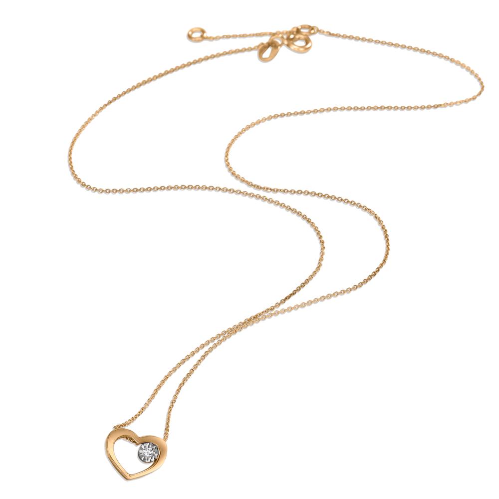 Collier 750/18K guld Diamant 0.015 ct, w-si Hjerte 40-42 cm Ø9 mm