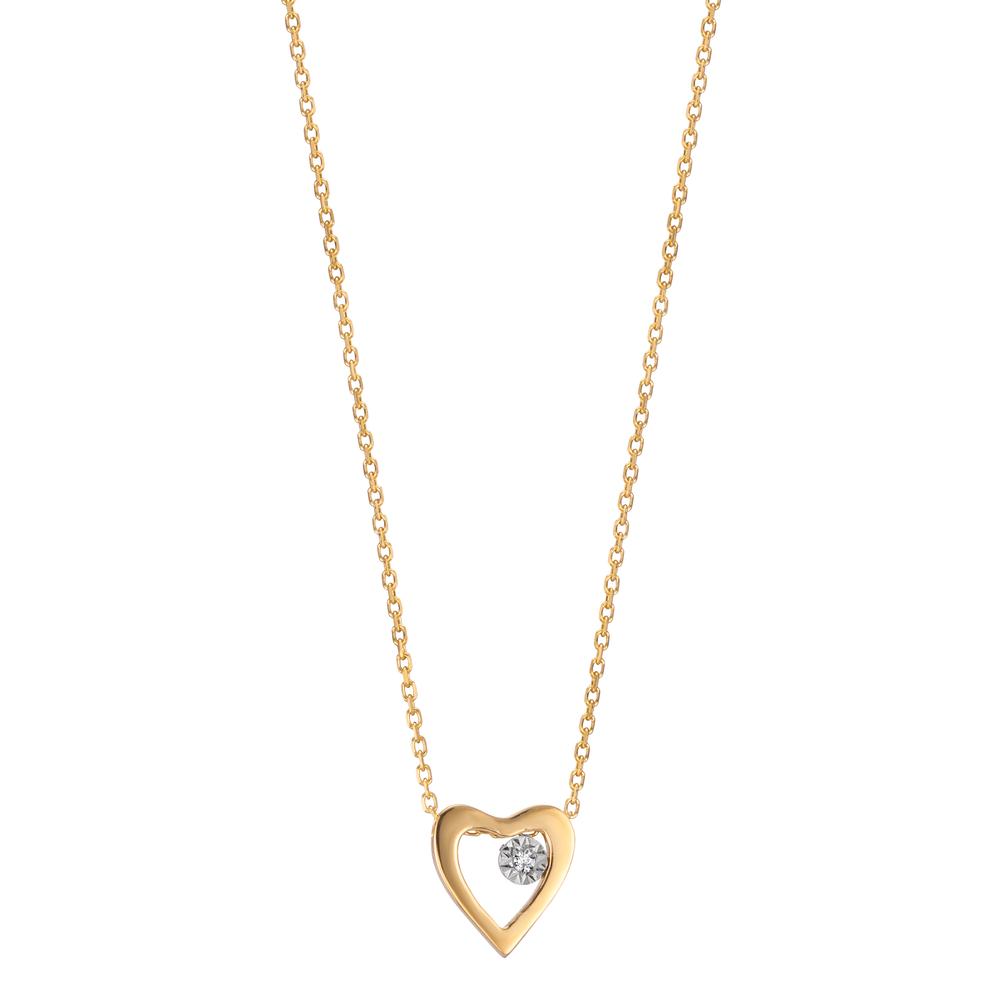 Collier 750/18K guld Diamant 0.005 ct, w-si Hjerte 40-42 cm Ø6 mm