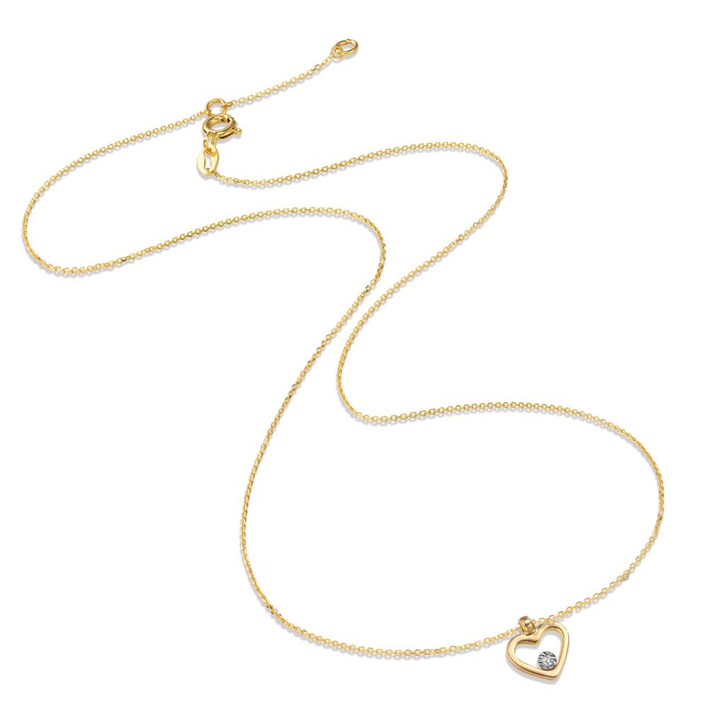 Collier 750/18K guld Diamant 0.008 ct, w-si Hjerte 40-42 cm Ø9 mm