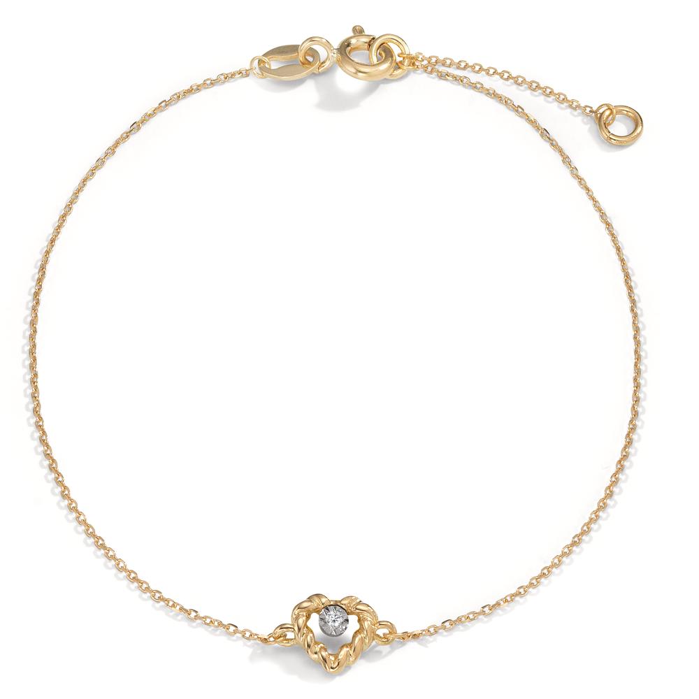 Armbånd 750/18K guld Diamant 0.005 ct, w-si Hjerte 15.5-17.5 cm Ø5.5 mm