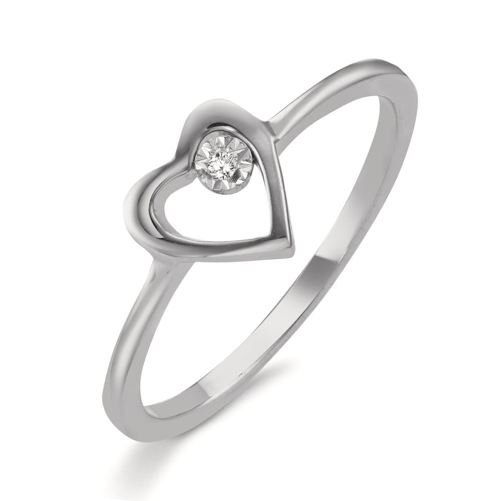 Fingerring 750/18K hvidguld Diamant 0.005 ct, w-si Hjerte Ø6.5 mm