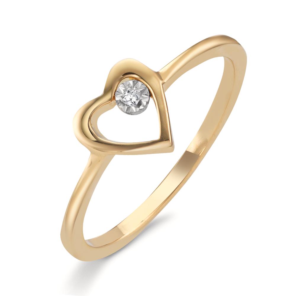 Fingerring 750/18K guld Diamant 0.005 ct, w-si Hjerte Ø6.5 mm