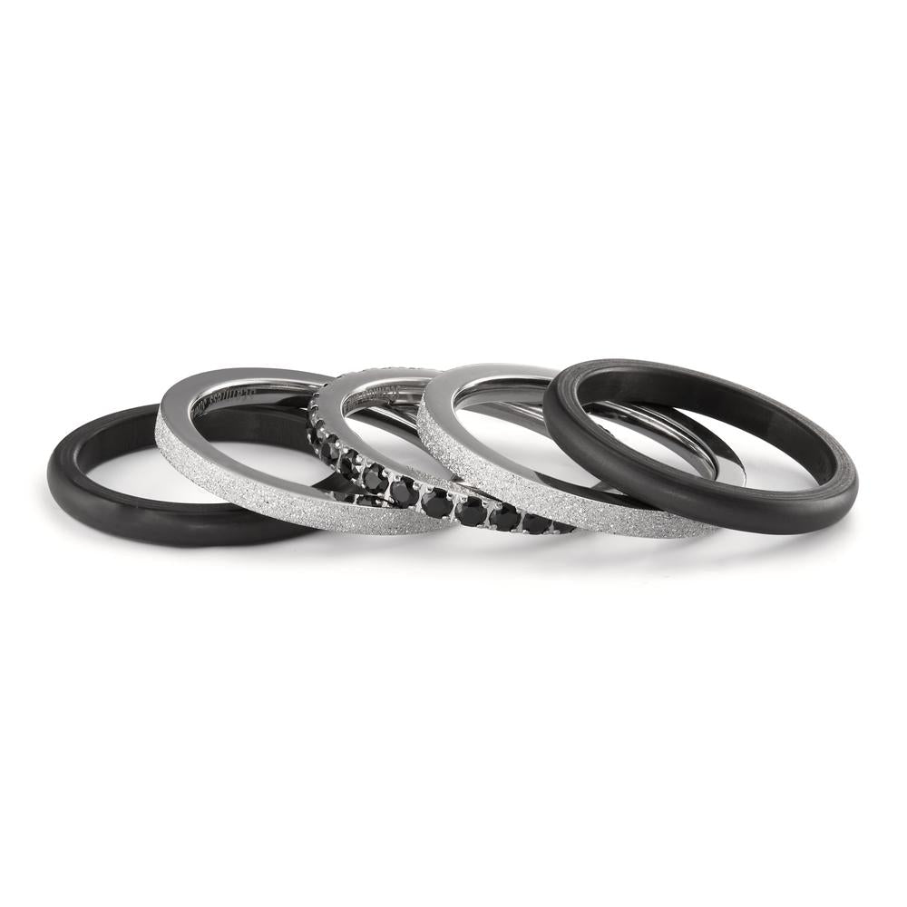 Fingerring Rustfrit stål, Kulstof Zirconia sort