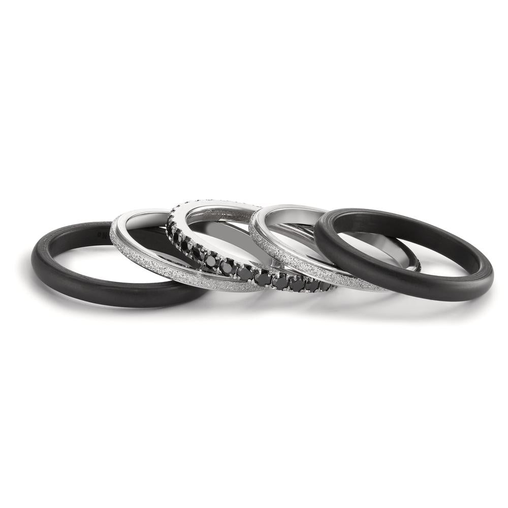 Fingerring Rustfrit stål, Kulstof Zirconia sort