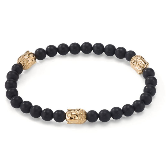 Armbånd Rustfrit stål Onyx gul IP belagt Buddha 19.5 cm Ø6 mm