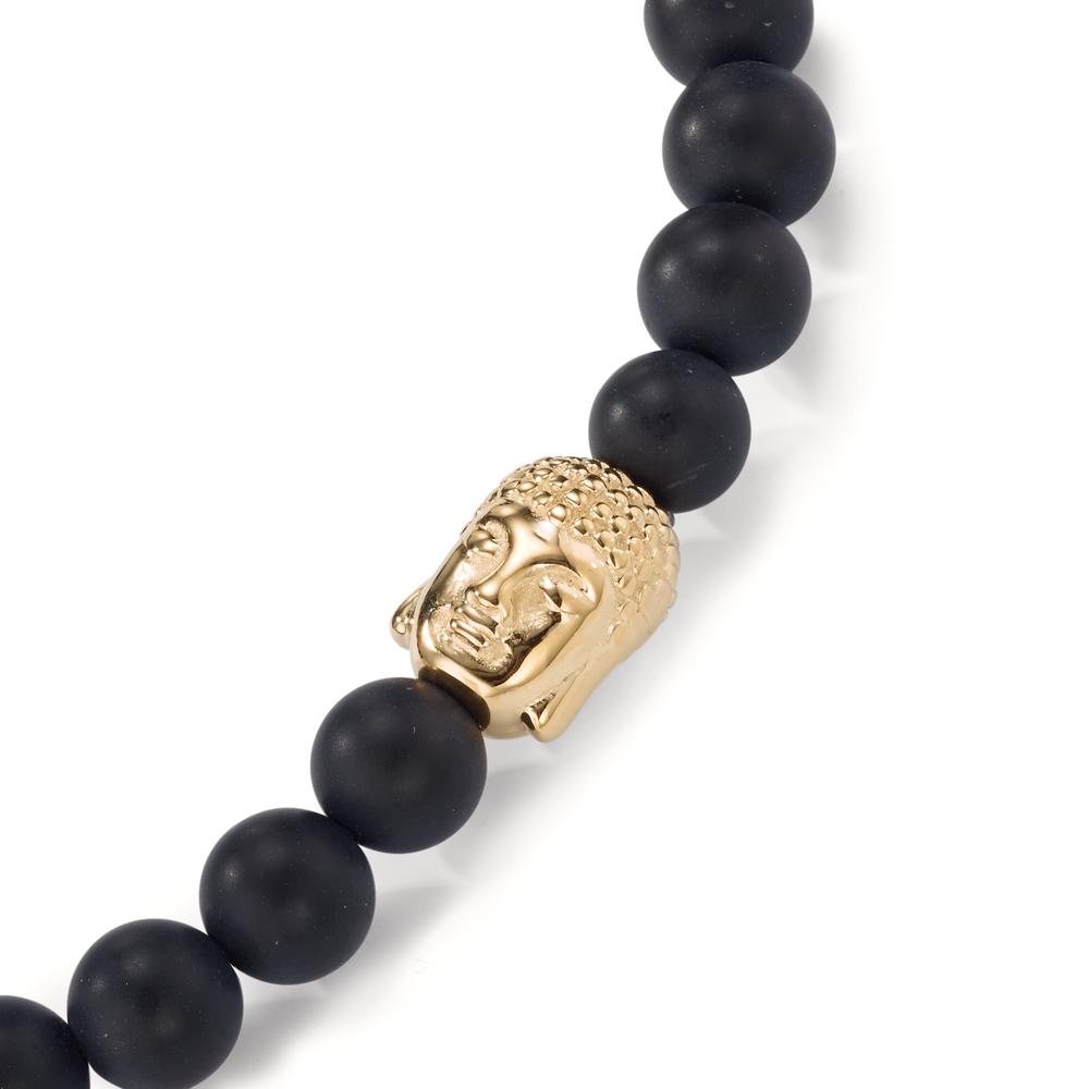 Armbånd Rustfrit stål Onyx gul IP belagt Buddha 19.5 cm Ø6 mm