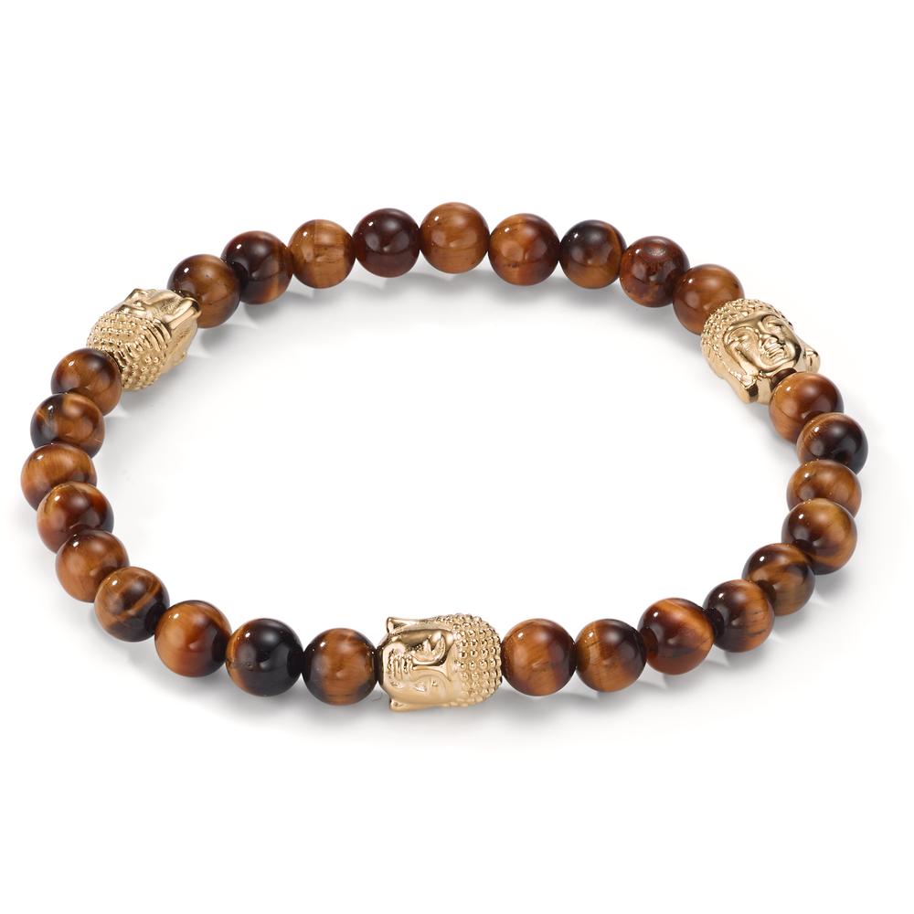 Armbånd Rustfrit stål Tiger øje gul IP belagt Buddha 19.5 cm Ø6 mm