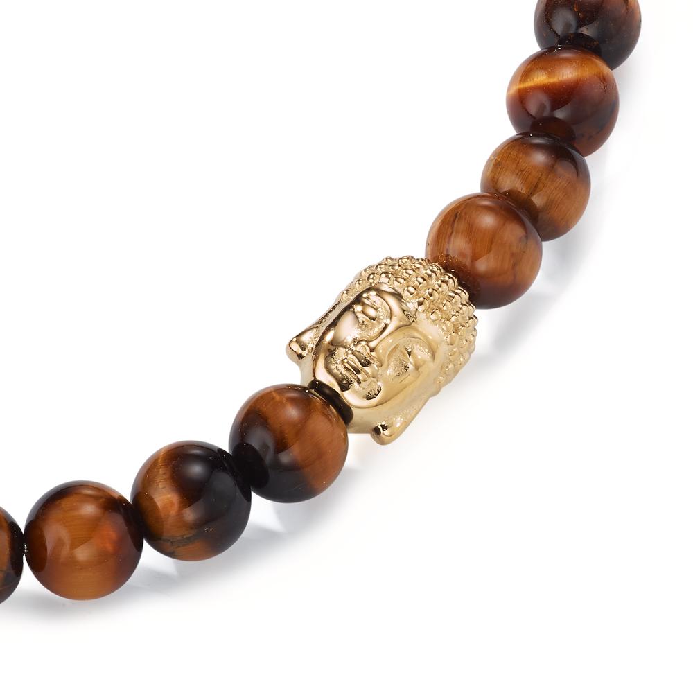 Armbånd Rustfrit stål Tiger øje gul IP belagt Buddha 19.5 cm Ø6 mm