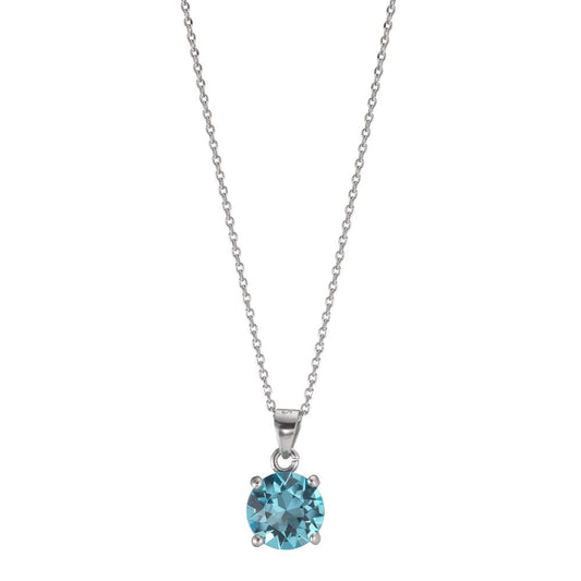 Collier Sølv Zirconia aqua rhodineret 42-47 cm