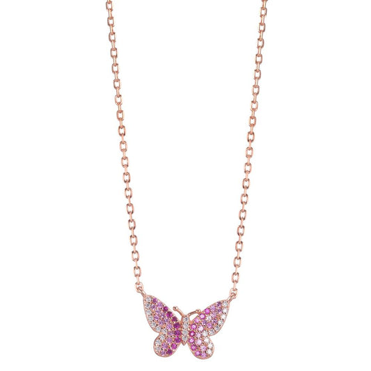 Collier Sølv Zirconia rose forgyldt sommerfugl 40-45 cm