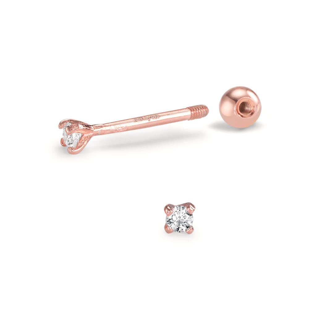 Piercing Sølv Zirconia 2 Sten rose forgyldt Ø2.2 mm