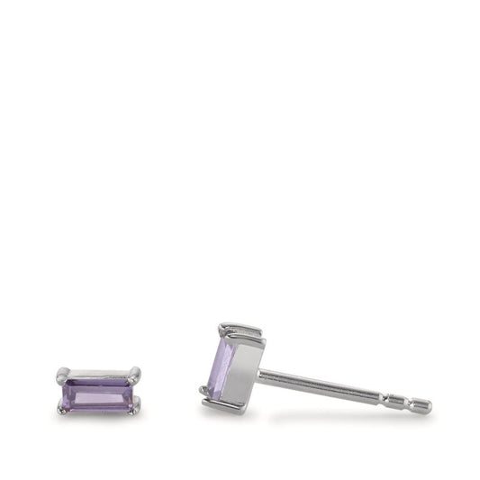 Ørestikker Sølv Zirconia violet , 2 Sten rhodineret