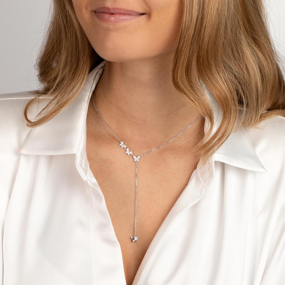 Collier Sølv Zirconia rhodineret sommerfugl 40-45 cm