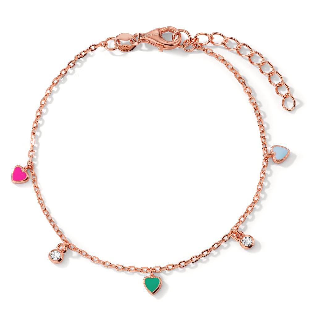 Armbånd Sølv Zirconia 2 Sten rose forgyldt Hjerte 16-19 cm