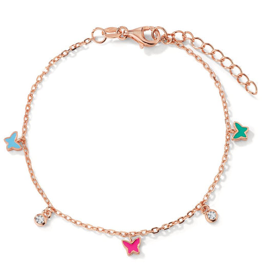 Armbånd Sølv Zirconia 2 Sten rose forgyldt sommerfugl 16-19 cm