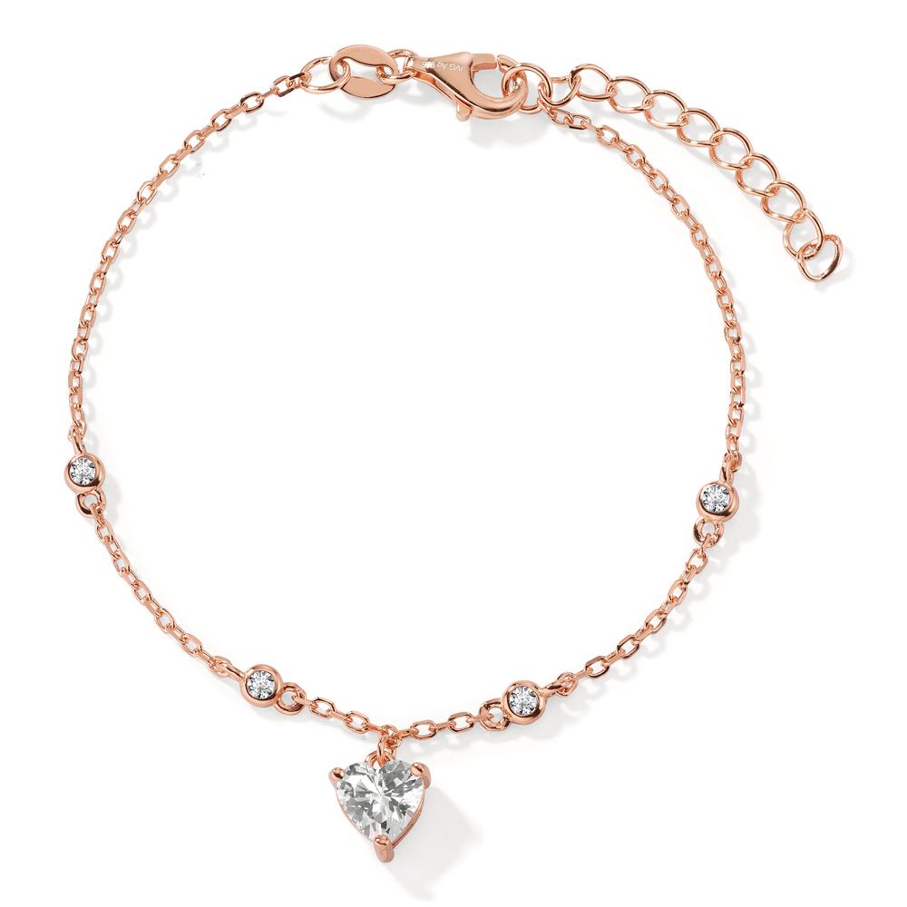 Armbånd Sølv Zirconia 5 Sten rose forgyldt Hjerte 16-19 cm