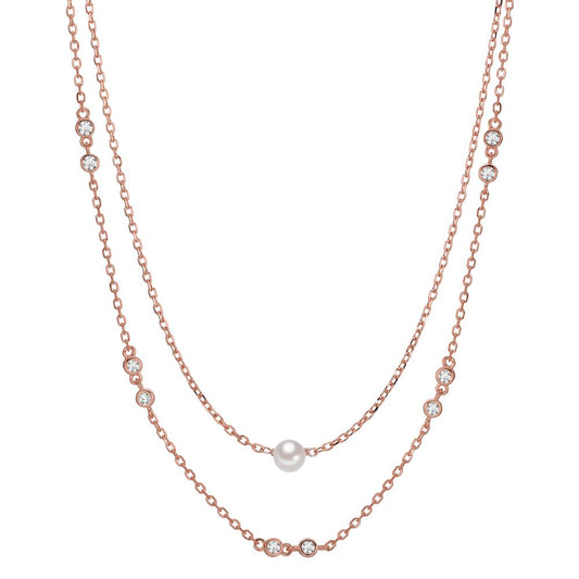 Collier Sølv Zirconia 10 Sten rose forgyldt Skinnende perler 40-45 cm