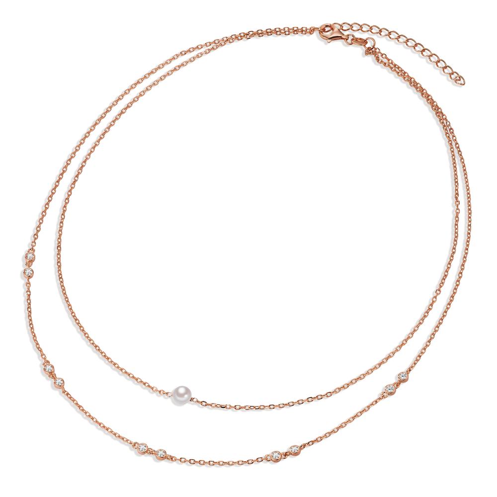 Collier Sølv Zirconia 10 Sten rose forgyldt Skinnende perler 40-45 cm