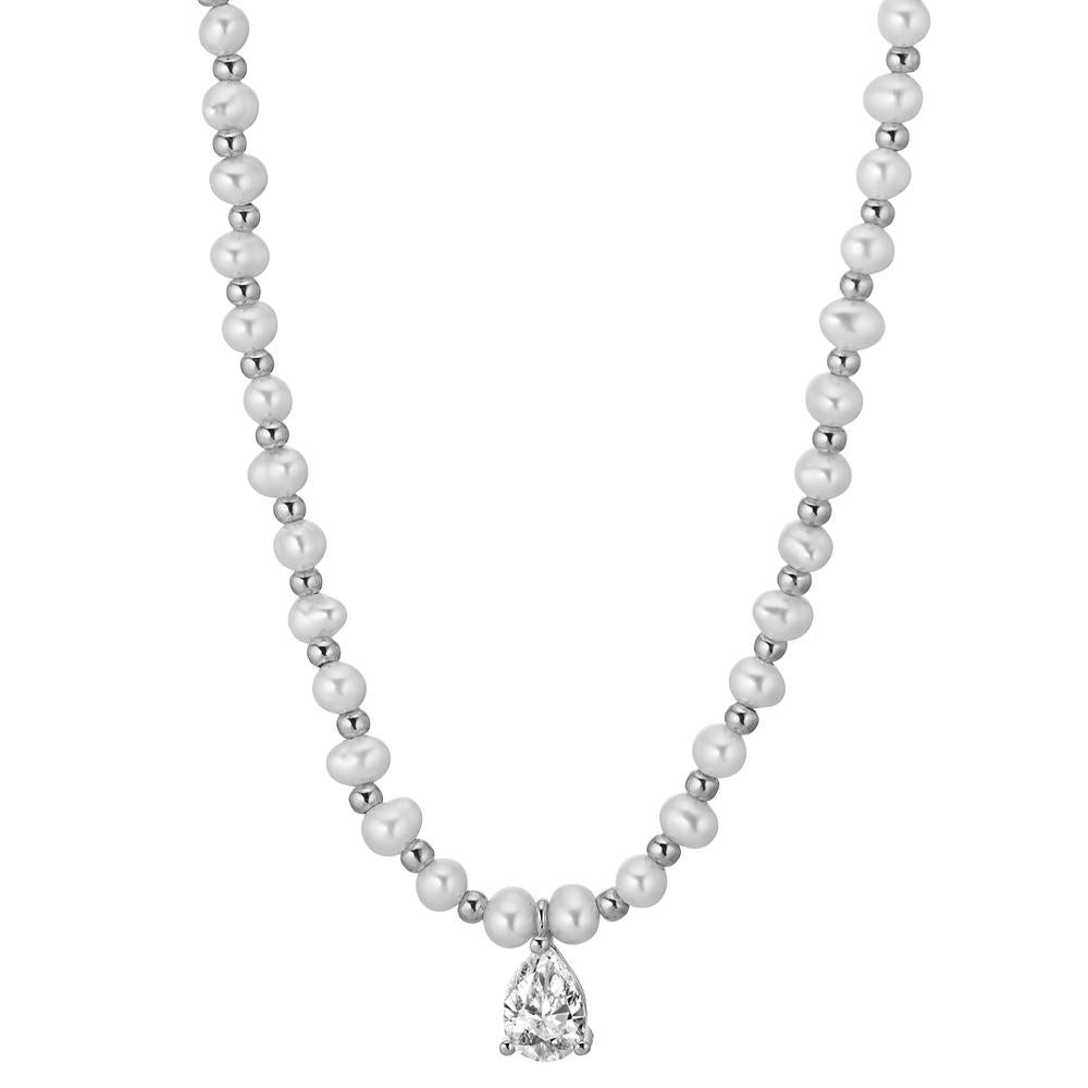 Collier Sølv Zirconia rhodineret Ferskvands kulturperle 36-41 cm