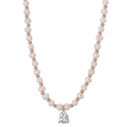 Collier Sølv Zirconia rose forgyldt Ferskvands kulturperle 36-41 cm