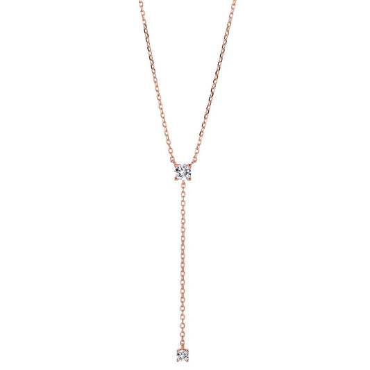 Collier Sølv Zirconia 2 Sten rose forgyldt 40-45 cm