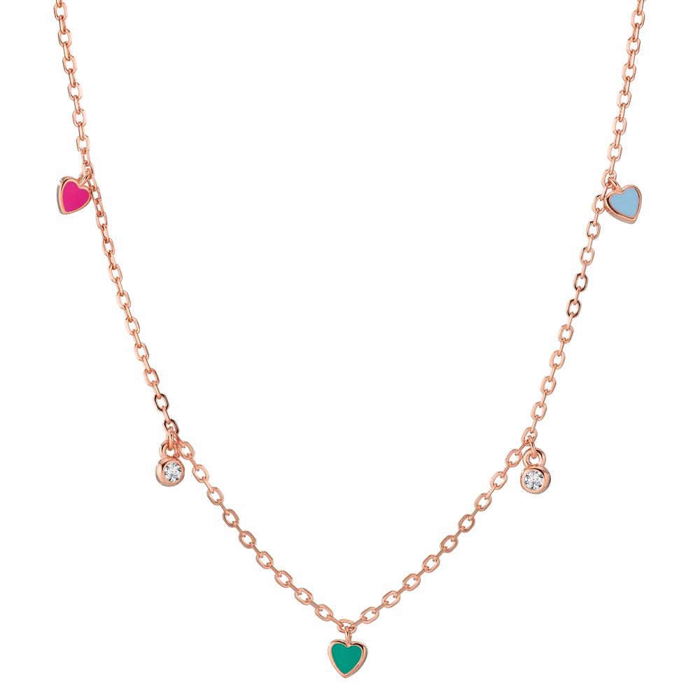 Collier Sølv Zirconia 2 Sten rose forgyldt Hjerte 34-41 cm