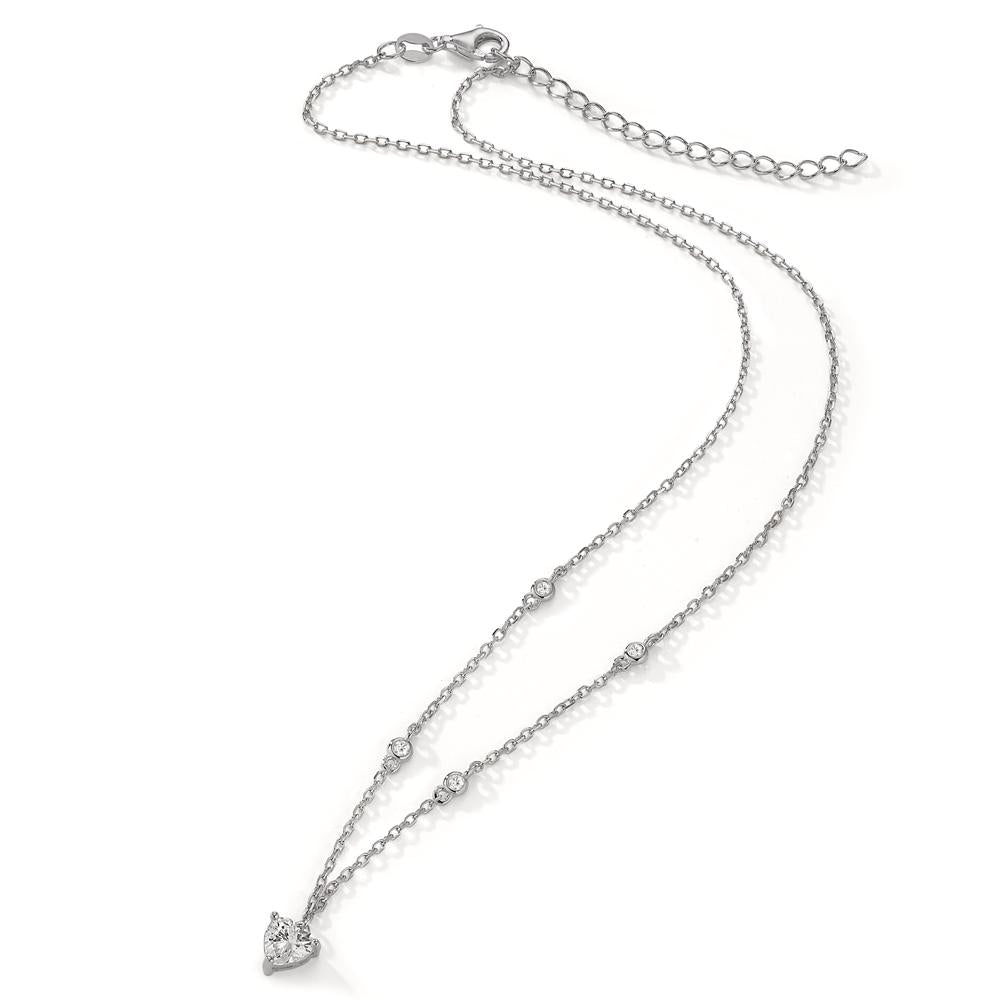 Collier Sølv Zirconia 5 Sten rhodineret Hjerte 40-45 cm